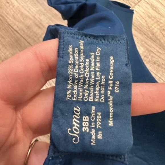 Soma Memorable Full Coverage T-Shirt Bra Dark Teal Blue Bra Size 38B - Picture 7 of 9